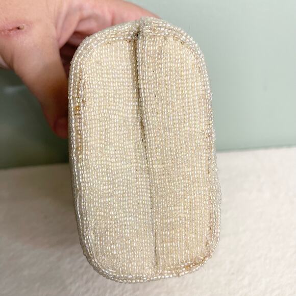 Vintage Cream Beaded Clasp Clutch Shoulder Bag - Picture 9 of 11